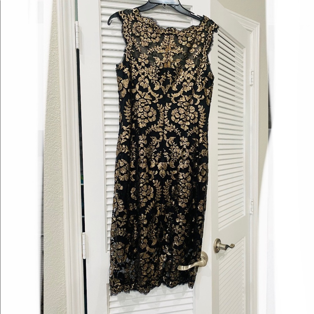 Beautiful Black - gold sequin lace Tadashi Soji dress